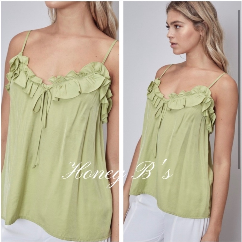 New! Sale 🔥Lime ruffled sweetheart neckline tank top - Picture 3 of 6